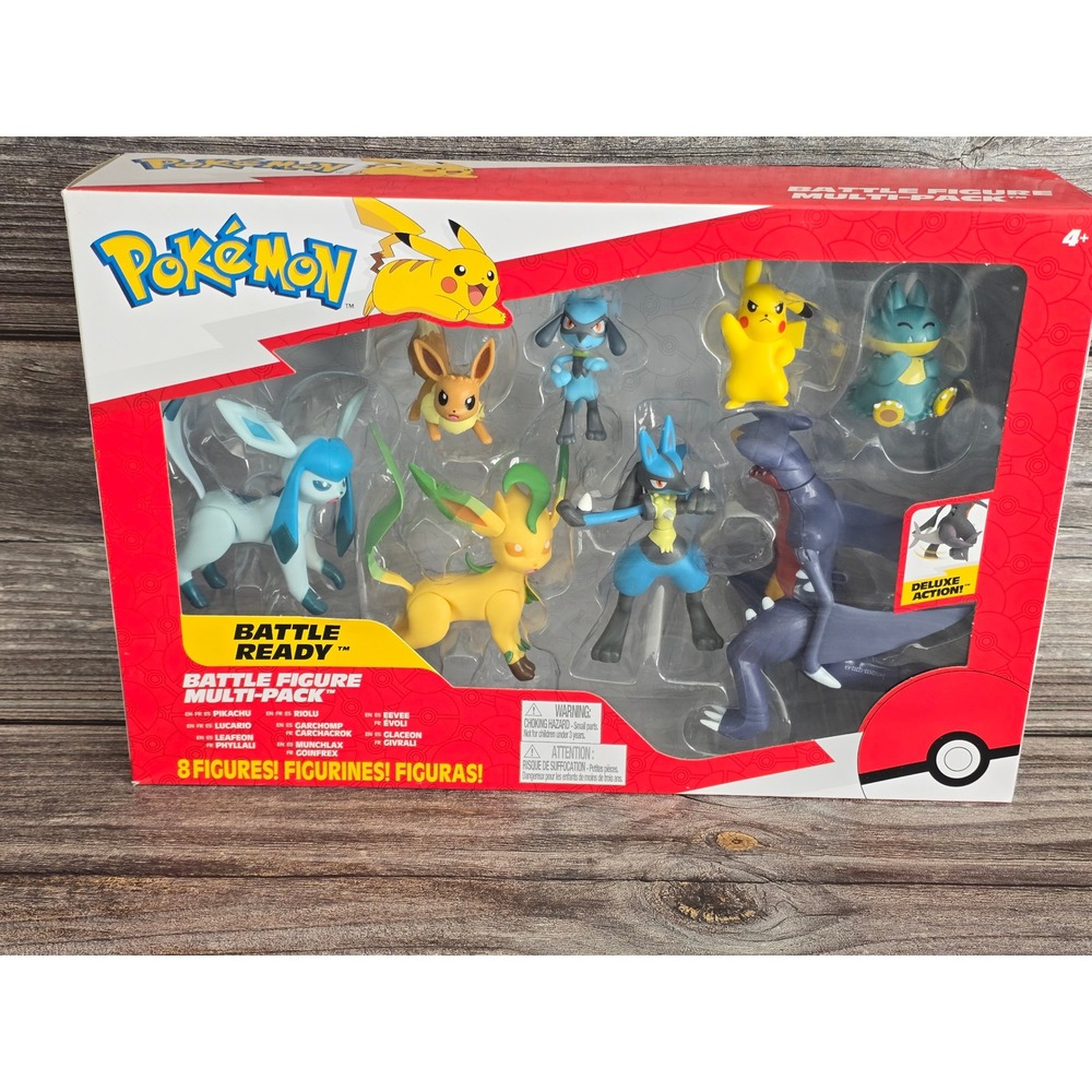 Pokemon Battle Ready Multi-Pack 8 Figures Pikachu Eevee Garchomp Lucario Jazware